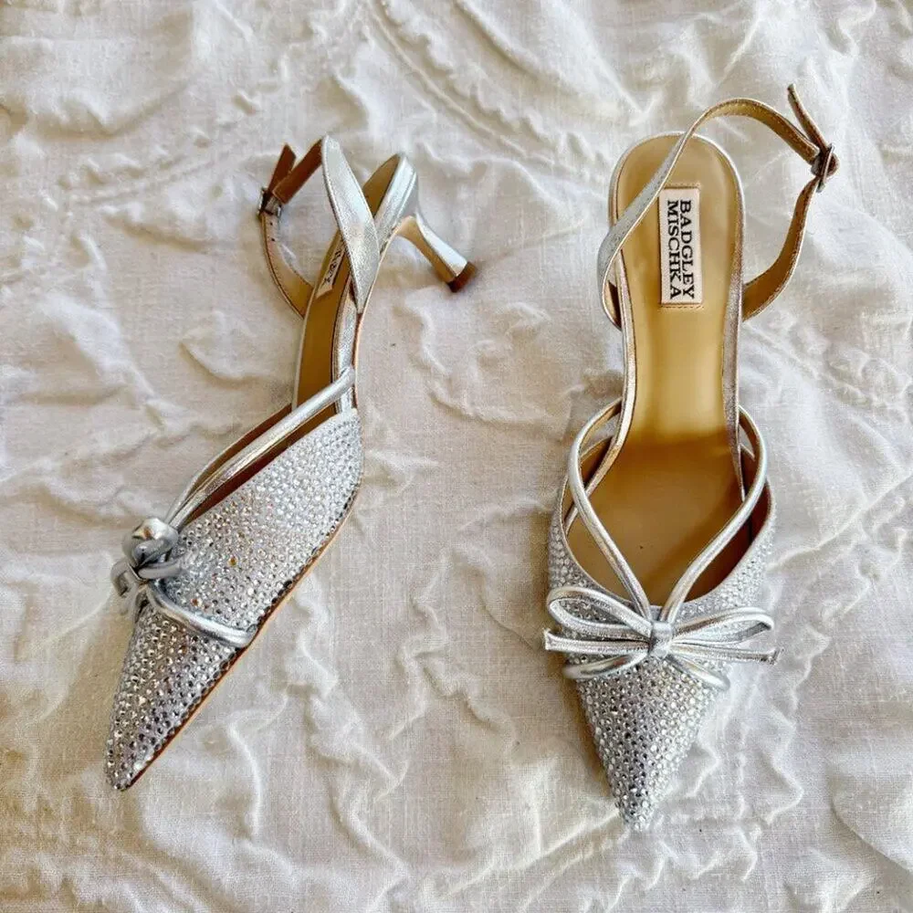 Badgley Mischka Angelina Satin Rhinestone Pumps Size 8